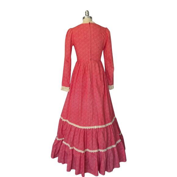 Gunne Sax Red Floral Corset Maxi Dress Size 9 Vintage 70s Prairie Lace Up - Picture 9 of 12